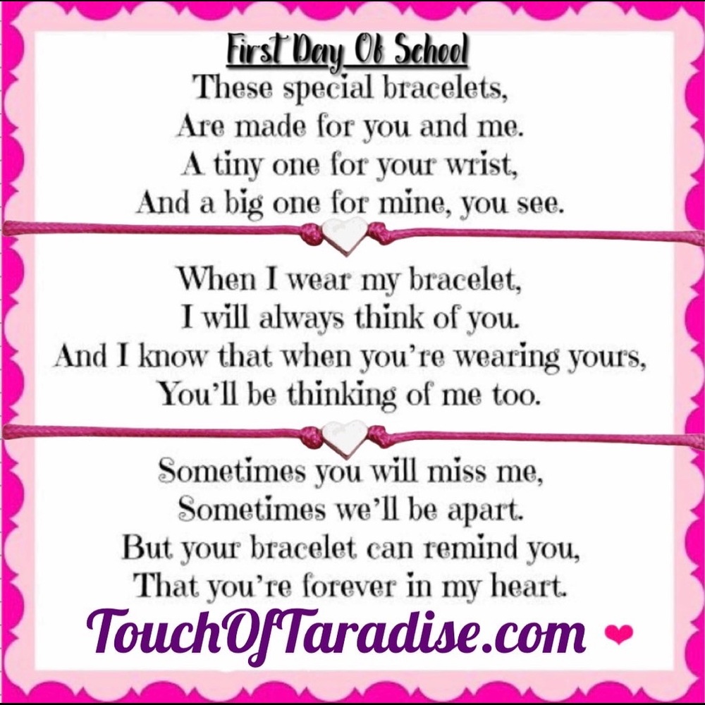 1st Day of School,Mommy & Me Bracelets & Poem Card